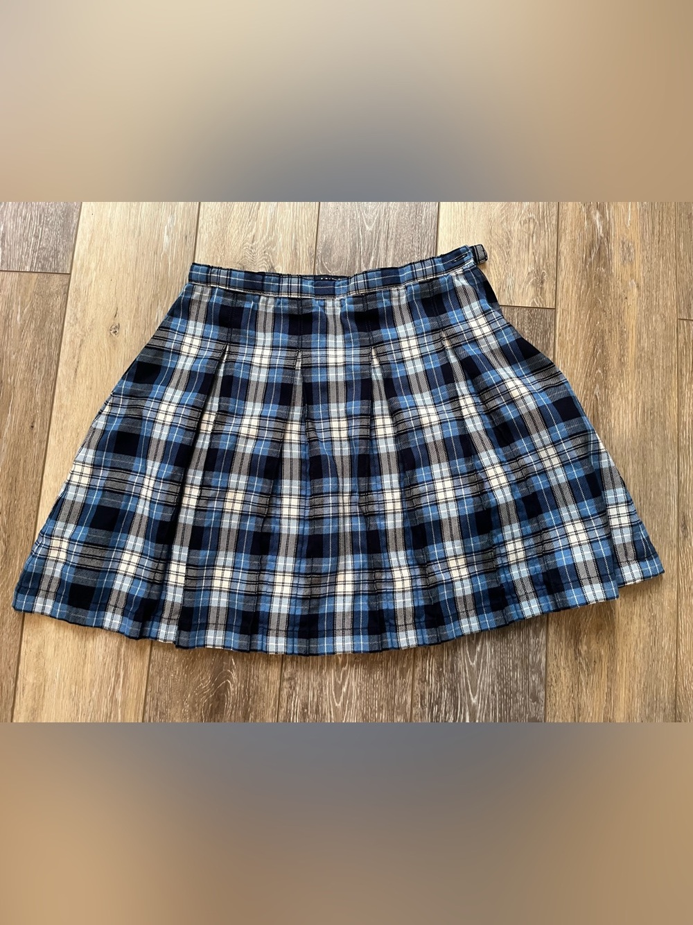 Lands' End Blue and White Plaid Pleated Skirt